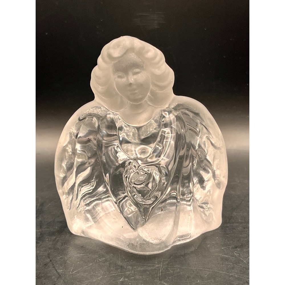 Vtg Fenton Frosted Glass Angel Figurine‎ Heart Accent Clear Religious Statue 3"